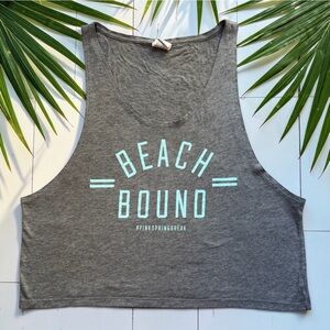 Victoria’s Secret PINK Beach Bound Tank Top Gray Graphic Crop Tank Size Large